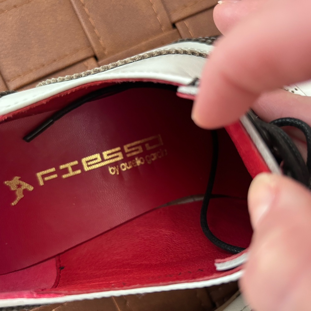 Fiesso FI-7400 Black/White Leather Wingtip Oxfords Men’s Size 42/ US 9 - Picture 5 of 9